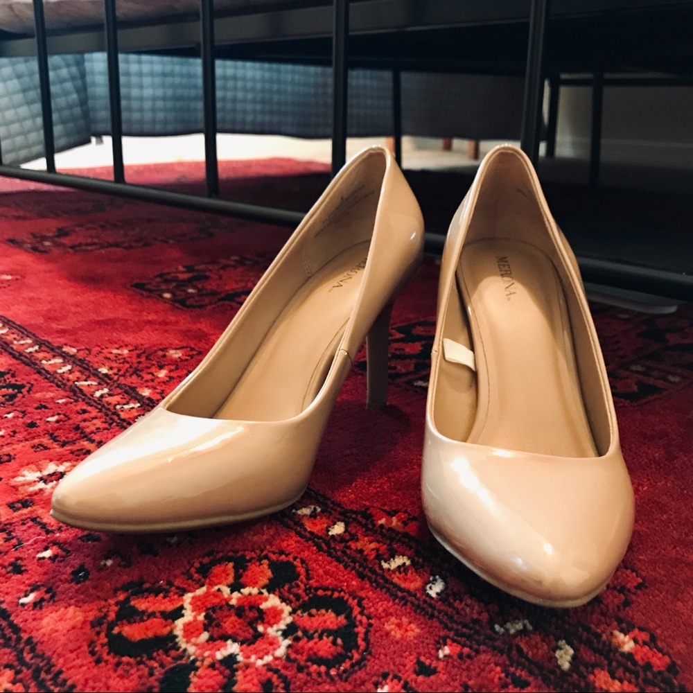 DONATED Nude Almond Toe Pumps